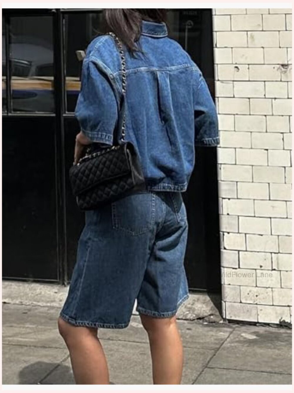 Women's Crop Denim Shirt Button Down Short Sleeve Oversized Jean Top - Picture 2 of 7